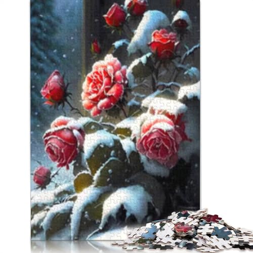 Puzzle für Erwachsene Teenager 1000 Teile Rosen Blumen im Schnee Spiel für Erwachsene und Jugendliche Familien (75x50cm) von POLIUAWS