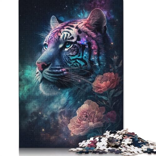 Puzzle für Erwachsene mit Weltraumtiger-Blumen, 100% Recyclingpapier, 1000 Teile, Puzzle für Erwachsene für Kinder, 1000 Teile (75 x 50 cm) von POLIUAWS