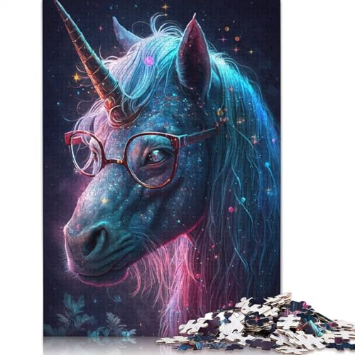 Puzzle für Erwachsene mit kosmischen Einhörnern und Brille, 100% Recyclingpapier, 1000 Teile, Puzzle für Erwachsene, für Kinder, 1000 Teile (75 x 50 cm) von POLIUAWS