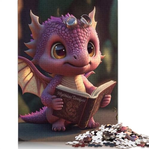 Puzzle für Erwachsene mit niedlichen Drachen, 1000 Teile, Holzpuzzle für Erwachsene, Lernspiel, Herausforderung Spielzeug, 1000 Teile (75 x 50 cm) von POLIUAWS