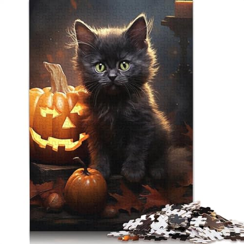 Puzzle für Erwachsene und Teenager, 1000 Teile (38x26cm) Halloween Puzzle mit schwarzer Katze, Spiel für Familien von Erwachsenen und Teenagern von POLIUAWS