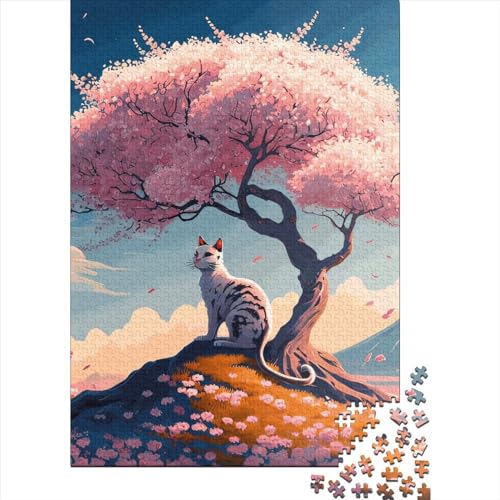 Puzzle mit 1000 Stück, Kirschblüten und Katzen, für Erwachsene und Jugendliche, ab 12 Jahren, 1000 Teile (38 x 26 cm) von POLIUAWS