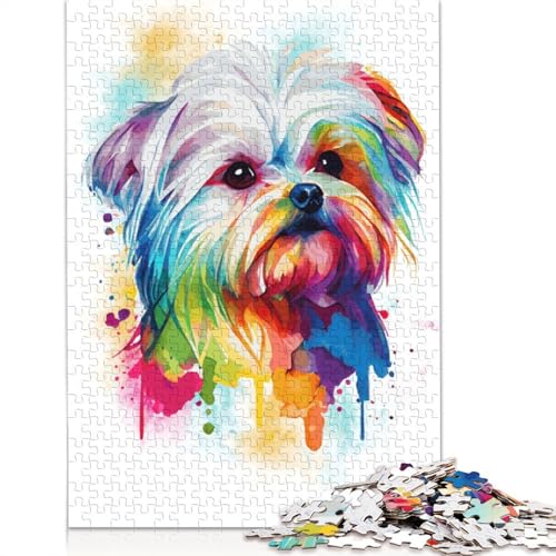 Puzzle mit 1000 Teilen, Abstrakter Malteser-Hund, Kunst-Puzzle, Lernspiel, Spielzeug, Familiendekoration, Erwachsene, herausfordernd, 1000 Teile (75 x 50 cm) von POLIUAWS
