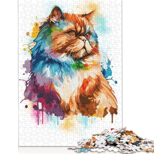 Puzzle mit 1000 Teilen, Bunte Perserkatze, Kunst-Puzzle, Lernspiel, Spielzeug, Familiendekoration, Erwachsene, herausfordernd, 1000 Teile (38 x 26 cm) von POLIUAWS