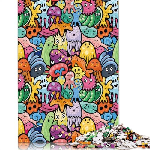 Puzzle mit 1000 Teilen, bunte Cartoon-Monster, für Erwachsene, einzigartige Dekoration für Zuhause und Geschenke, 1000 Teile (38 x 26 cm) von POLIUAWS