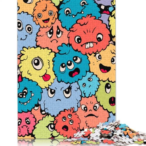 Puzzle mit 1000 Teilen, buntes Cartoon-Monster, Holzpuzzle für Jugendliche, lustige Puzzle, 1000 Teile (75 x 50 cm) von POLIUAWS