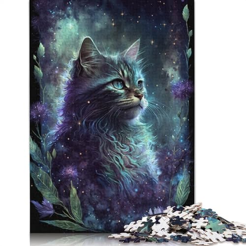 Puzzle mit Weltraumkatzen- und Blumenmotiv für Erwachsene, kreative Spiele, Puzzle, Kinder, 1000 Teile (75 x 50 cm) von POLIUAWS
