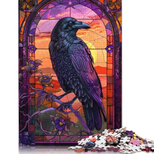 Raven Gothic Stained Glass Puzzles 1000 Teile Schwer Puzzle Spielzeug Lernspiel Impossible Herausforderung Spielzeug Für Erwachsene Kinder 1000pcs (38x26cm) von POLIUAWS
