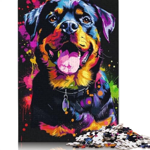 Rottweiler DJ Neon Puzzle für Erwachsene, Premium-Puzzle aus 100% recyceltem Brett, Problemlösungspuzzles für Erwachsene und Kinder, 1000 Teile (75 x 50 cm) von POLIUAWS