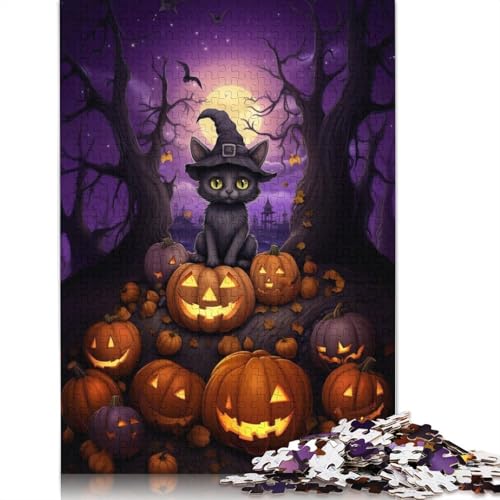 Schwarze Katze Halloween Puzzle 1000 Teile für Erwachsene und Teenager, Geschenk für Heiligabend, 1000 Teile (38x26cm) von POLIUAWS