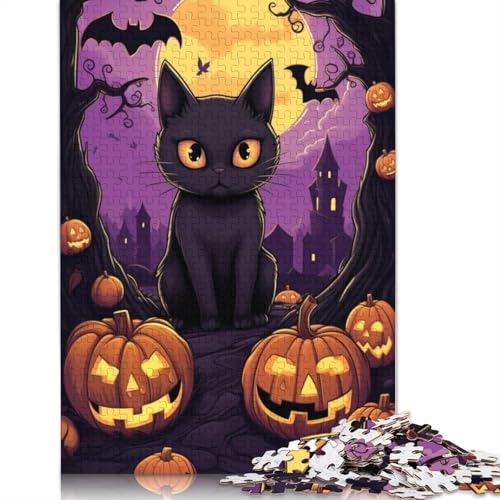 Schwarze Katze Halloween Puzzle 1000 Teile für Erwachsene und Teenager, Geschenk für Heiligabend, 1000 Teile (38x26cm) von POLIUAWS