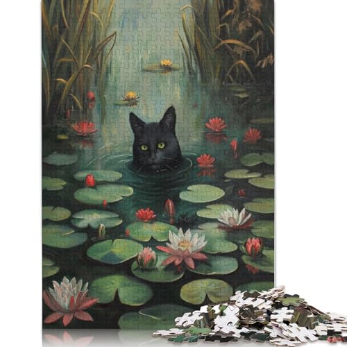 Schwarze Katze im Fluss, 1000-teiliges Puzzle für Erwachsene | Familienspaß-Puzzles für Erwachsene, Geschenke, Denkspiele, 1000 Teile (38 x 26 cm) von POLIUAWS