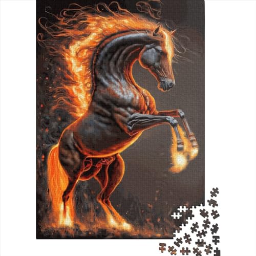 Schwarzes Pferde-Puzzle, 1000 Teile, für Erwachsene und Jugendliche, Holzpuzzle, pädagogisches Spiel, Herausforderungsspielzeug, 1000 Teile (75 x 50 cm) von POLIUAWS