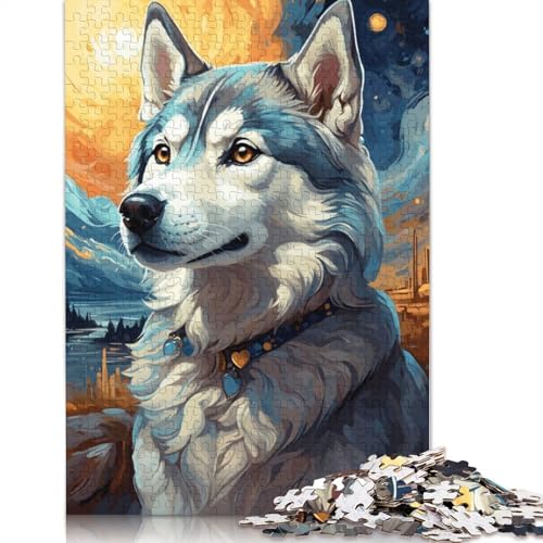 Sibirischer Husky-Nachthimmel, 1000-teiliges Puzzle für Erwachsene, Spielzeug, Denkspiel, Lernspiel für Erwachsene, Stressabbau, Heimdekoration, 1000 Teile (38 x 26 cm) von POLIUAWS