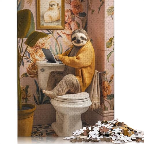 Sloth Funny Toilet Laptop Puzzles 1000 Teile Schwer Puzzle Spielzeug Pädagogisches Spiel Impossible Herausforderung Spielzeug Für Erwachsene Kinder 1000pcs (38x26cm) von POLIUAWS
