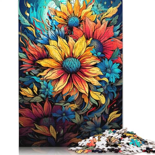 Sonnenblumen bei Nacht Puzzle, Denksportaufgabe, Premium-Karton-Puzzle für Kinder und Erwachsene ab 12 Jahren, 1000 Teile (75 x 50 cm) von POLIUAWS