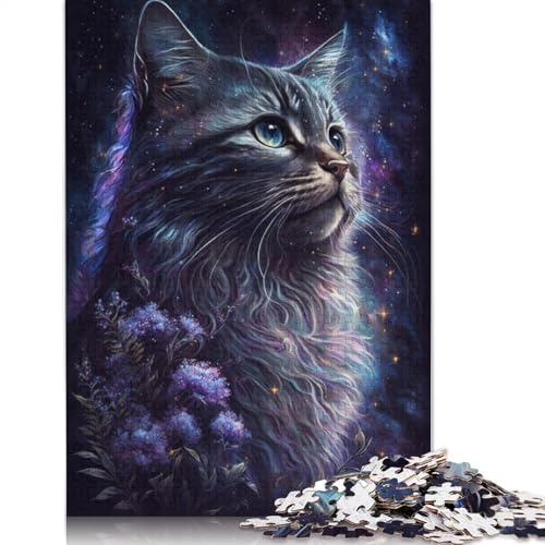 Space Cat 1000-teiliges Puzzle für Erwachsene, 100% Recyclingpapier, schwierige Puzzles für Kinder, 1000 Stück (75 x 50 cm) von POLIUAWS