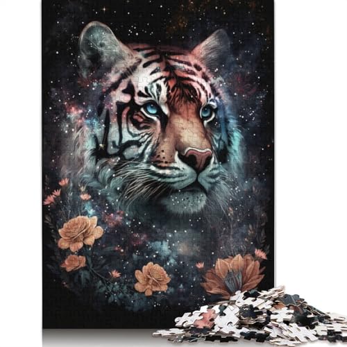 Space Tiger Flowers Puzzle für Erwachsene, kreative Spiele, Puzzle, Kinder, 1000 Teile (75 x 50 cm) von POLIUAWS