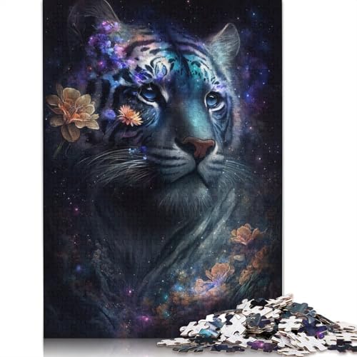 Space Tiger Flowers Puzzle für Erwachsene, kreative Spiele, Puzzle, Kinder, 1000 Teile (75 x 50 cm) von POLIUAWS
