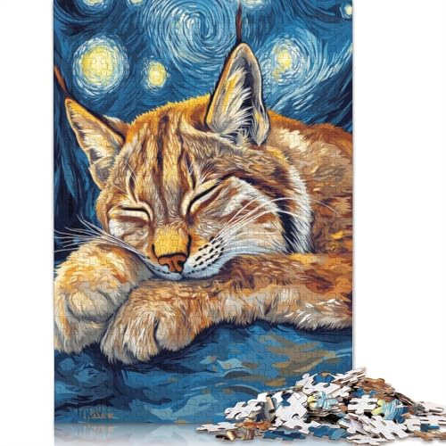 Starry Night Lynx 1000-teiliges Puzzle für Erwachsene, Spielzeug, Denkspiel, Lernspiel für Erwachsene, Stressabbau, Heimdekoration, 1000 Teile (38 x 26 cm) von POLIUAWS