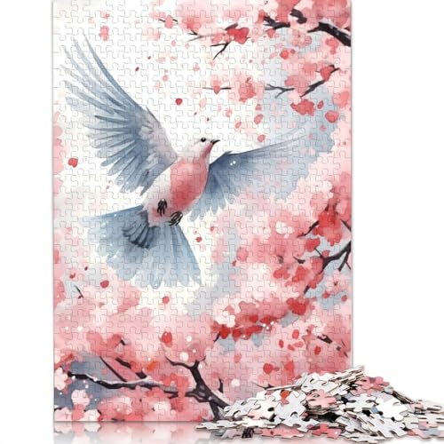 Tauben-Kirschblüten-Puzzle 1000 Teile für Erwachsene, Holzpuzzle, Gehirntraining, Herausforderungsspiel, Geschenke, Familienaktivität, 1000 Stück (38 x 26 cm) von POLIUAWS