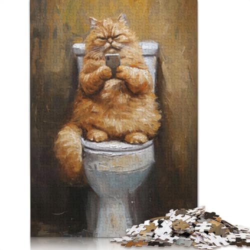 Texting Phone Toilet Cat 1000-teiliges Puzzle für Erwachsene, Spielzeug, Denkspiel, Lernspiel für Erwachsene, Stressabbau, Heimdekoration, 1000 Teile (38 x 26 cm) von POLIUAWS