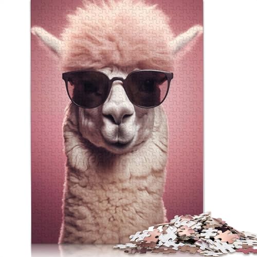Tier-Alpaka mit Brille, 1000-teiliges Puzzle, Familienspaß, Puzzles für Erwachsene und herausforderndes Spiel, Stressabbau-Spiele, Geschenke, 1000 Teile (75 x 50 cm) von POLIUAWS