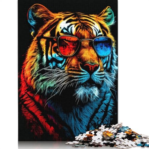 Tiger mit Brille, Puzzle, schwierig, 100% recycelter Karton, Puzzle für Frauen und Männer, 1000 Teile (75 x 50 cm) von POLIUAWS