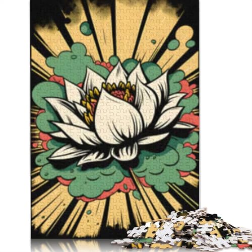 Vivid Lotus Flower Pop Art Puzzle 1000 Teile für Erwachsene Puzzle Weihnachtsgeschenke Lernspiel Herausforderung Spielzeug 1000 Teile (38x26cm) von POLIUAWS