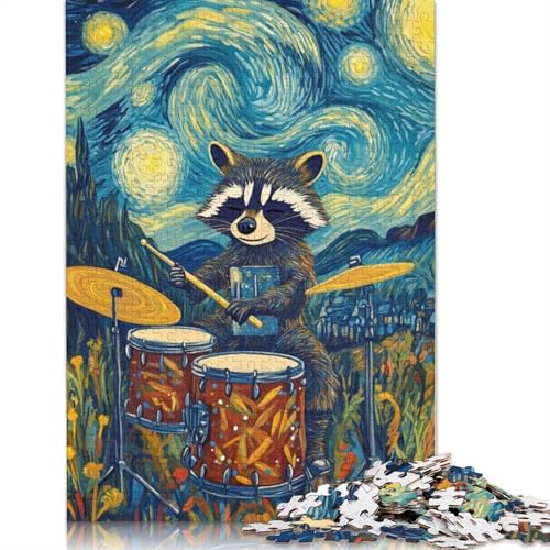 Waschbär-Schlagzeuger, Sternennacht, 1000-teiliges Puzzle für Erwachsene | Familienspaß-Puzzles für Erwachsene, Geschenke, Denkspiele, 1000 Teile (75 x 50 cm) von POLIUAWS