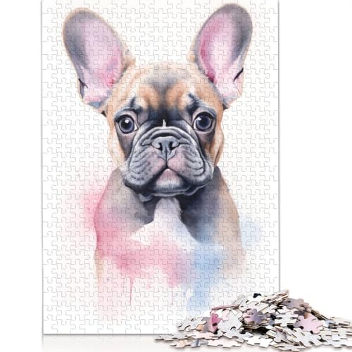 Watercolor French Bulldog Puzzle 1000 Teile Schwer Puzzle Spielzeug Lernspiel Impossible Herausforderung Spielzeug Für Erwachsene Kinder 1000pcs (75x50cm) von POLIUAWS