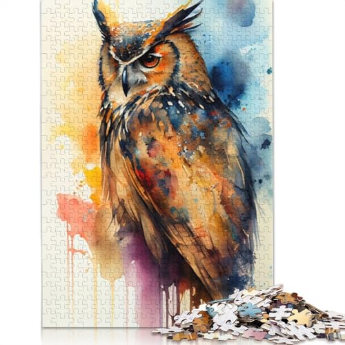 Watercolor Owl Puzzle 1000-teilige Schwer Puzzle Spielzeug Lernspiel Impossible Herausforderung Spielzeug Für Erwachsene Und Kinder Ab 12 Jahren 1000pcs (75x50cm) von POLIUAWS