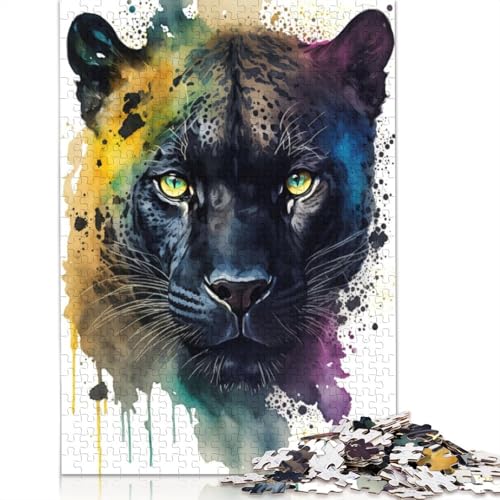 Watercolor Panther Puzzles 1000 Teile Schwer Puzzle Spielzeug Lernspiel Impossible Herausforderung Spielzeug Für Erwachsene Und Kinder in Bewährter 1000pcs (38x26cm) von POLIUAWS
