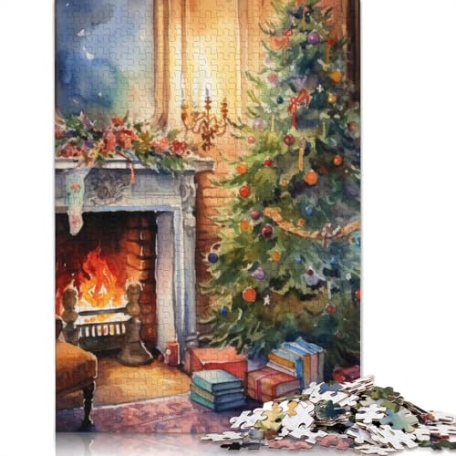 Weihnachts-Aquarell-Malpuzzle, rechteckig, Pappe, 100% recycelter Karton, Puzzle für Erwachsene, 1000 Teile (38 x 26 cm) von POLIUAWS