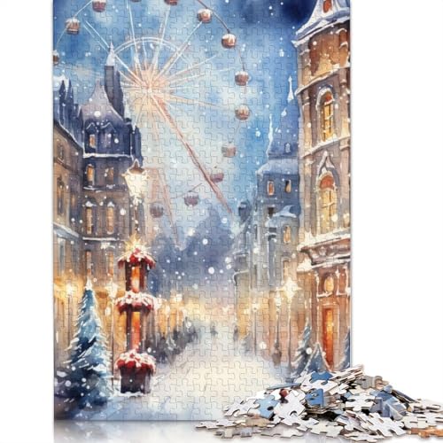 Weihnachts-Aquarellmalerei-Puzzle, 100% recycelter Karton, Premium-Karton, Puzzle für Erwachsene und Kinder, 1000 Teile (38 x 26 cm) von POLIUAWS