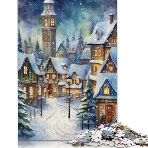 Weihnachts-Aquarellmalerei-Puzzle, Denksportaufgabe, 100% recycelter Karton, Puzzle für Kinder und Erwachsene, 1000 Teile (75 x 50 cm) von POLIUAWS