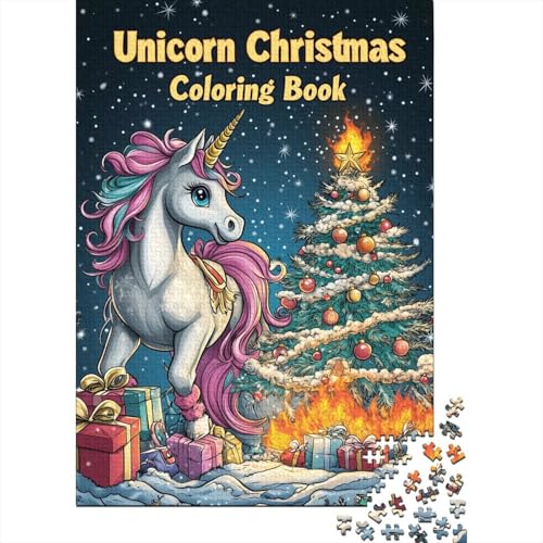 Weihnachts-Einhorn-Puzzle, Dekompressionsspielzeug, 100% recycelter Karton, Puzzle für Erwachsene und Teenager, 1000 Teile (38 x 26 cm) von POLIUAWS