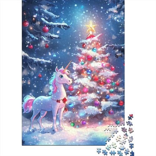 Weihnachts-Einhorn-Puzzle, Lernspiele, Familienaktivitäten, Premium-Karton-Puzzle für Frauen und Männer, 1000 Teile (38 x 26 cm) von POLIUAWS
