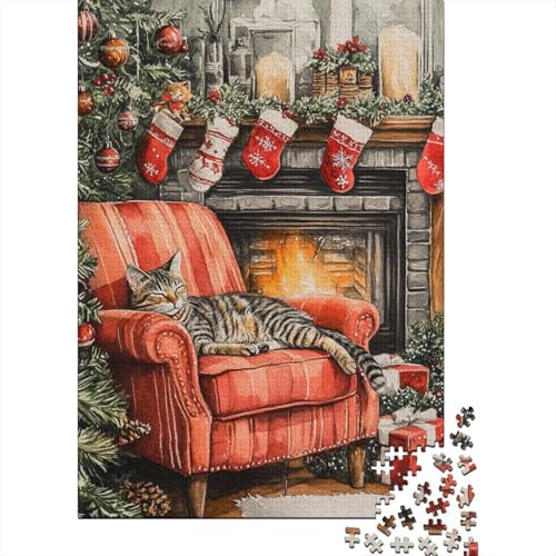 Weihnachtskätzchen-Puzzle, rechteckig, aus Pappe, 100% recyceltem Karton, Puzzle für Erwachsene und Kinder, 1000 Teile (38 x 26 cm) von POLIUAWS