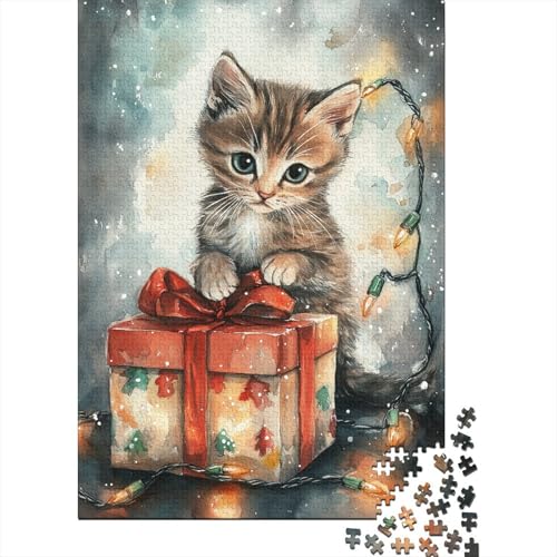 Weihnachtskätzchen-Puzzle, schwierige Herausforderung, 100% recycelter Karton, Puzzle für Kinder und Erwachsene, 1000 Teile (38 x 26 cm) von POLIUAWS