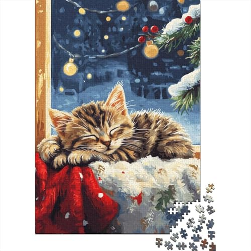 Weihnachtskätzchen schläft, Puzzlespaß, Premium-Karton-Puzzle für Erwachsene und Teenager, 1000 Teile (75 x 50 cm) von POLIUAWS
