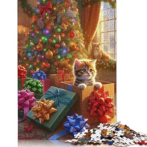 Weihnachtspuzzle mit süßer Katze, Denksportaufgabe, 100% recycelter Karton, Puzzle für Kinder und Erwachsene ab 12 Jahren, 1000 Teile (75 x 50 cm) von POLIUAWS