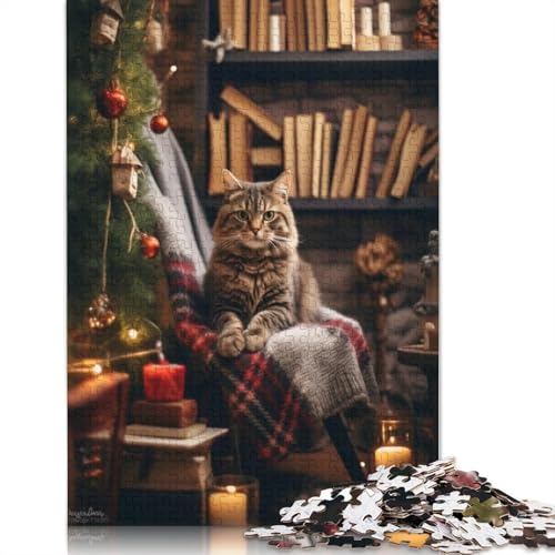 Weihnachtspuzzle mit süßer Katze, Denksportaufgabe, rechteckiges Papierpuzzle für Erwachsene und Teenager, 1000 Teile (75 x 50 cm) von POLIUAWS