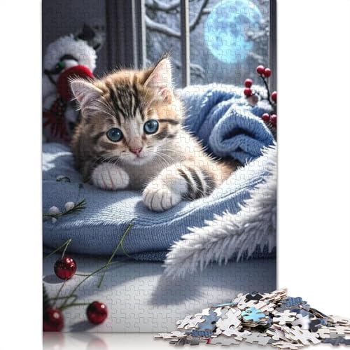 Weihnachtspuzzle mit süßer Katze, Premium-Puzzle aus 100% recyceltem Karton, 100% recycelter Pappe, für Kinder und Erwachsene, 1000 Teile (75 x 50 cm) von POLIUAWS