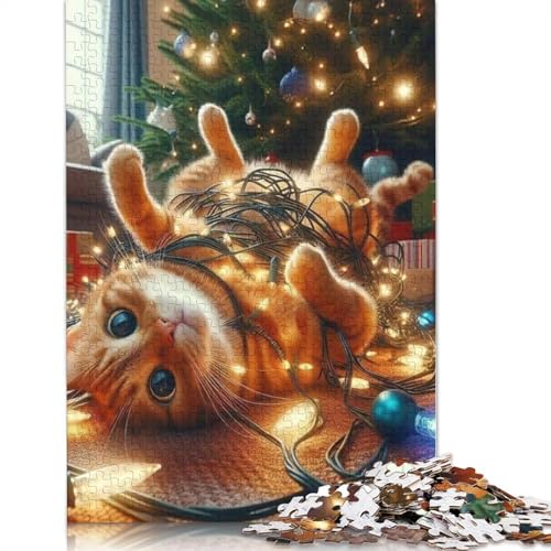 Weihnachtspuzzle mit süßer Katze, einzigartige Heimdekoration, 100% recycelter Karton, Puzzle für Erwachsene, 1000 Teile (38 x 26 cm) von POLIUAWS
