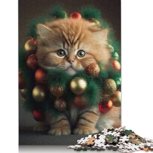 Weihnachtspuzzle mit süßer Katze, rechteckig, aus Pappe, 100% recyceltem Karton, Erwachsene, 1000 Teile (75 x 50 cm) von POLIUAWS