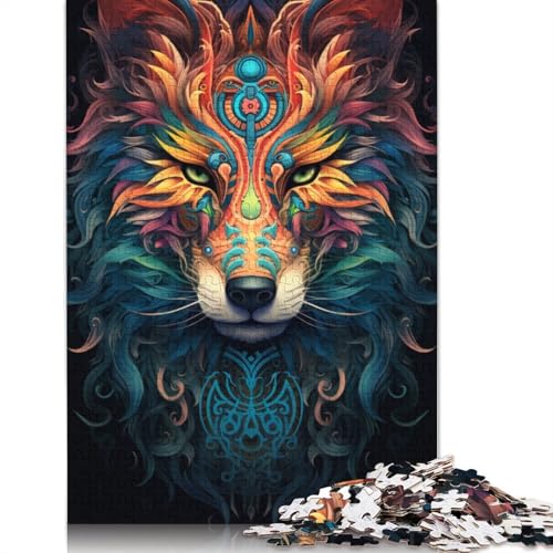 Wolf, buntes Puzzle, anpassbare Bilder, 100% recycelter Karton, Puzzle für Kinder und Erwachsene ab 12 Jahren, einzigartiges Geschenk, 1000 Teile (75 x 50 cm) von POLIUAWS