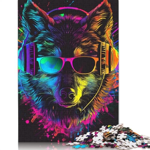 Wolf mit Kopfhörer-Puzzle, einzigartige Heimdekoration, Premium-Karton-Puzzle für Erwachsene, einzigartiges Geschenk, 1000 Teile (75 x 50 cm) von POLIUAWS