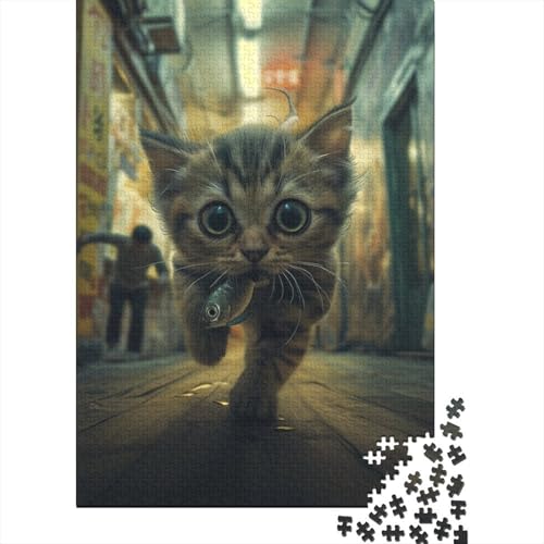 Zwerg-Katzenpuzzle, 1000-teiliges Holzpuzzle für Erwachsene, Lernspiel, Herausforderung, Spielzeug, 1000 Teile (38 x 26 cm) von POLIUAWS