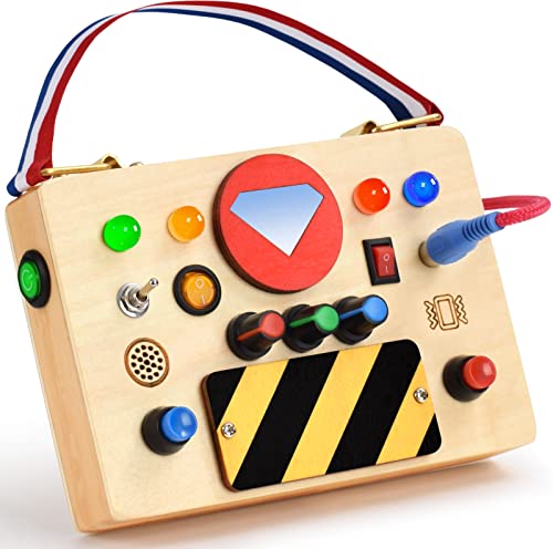 POLKRANE Busy Board mit LED-Licht, sensorisches Spielzeug für Kleinkinder 1–3, Montessori-Spielzeug mit Kippschalter von POLKRANE